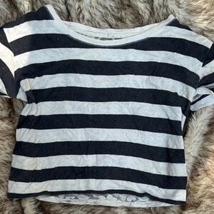 Unbranded Lace Back Artsy Punk Goth Women’s Striped Black White Shirt Crop Top